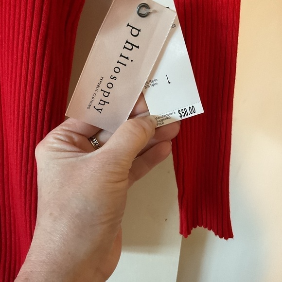 NWT Philosophy beautiful Poppy Red ribbed pullover Sweater size Large perfect ❤️ - Picture 4 of 5